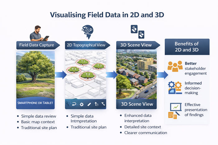 Visualising field data in 2D and 3D